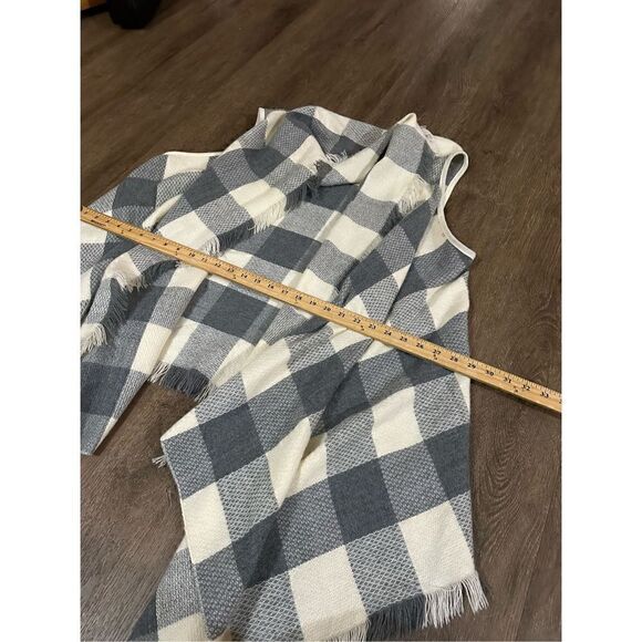 Shyanne Womens Blue Plaid Open Sweater Cardigan Kimono Vest Long Sides One Size - Picture 7 of 9